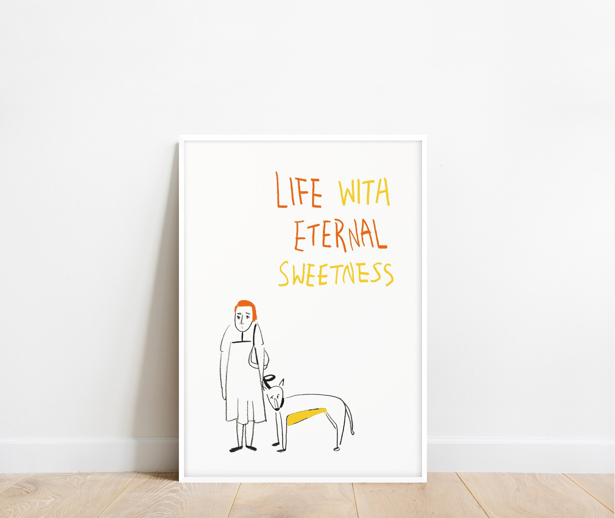 Hund Poster Hund Illustration gelb Orange Poster Welpen Etsy