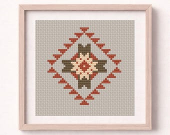 Wzór haftu krzyżykowego w stylu azteckim, geometryczny wzór haftu krzyżykowego, wzór w stylu boho w stylu południowo-zachodnim, pobierz plik PDF