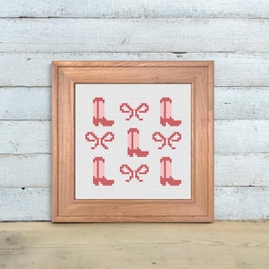 Boots & Bows Cross Stitch Pattern, Coquette, Pink Sampler, Instant Download PDF, Cowboy Boot Patterns