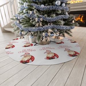 Customized Vintage Santa Round Tree Skirt, Customize Tree Skirt, Christmas Tree Skirt, Vintage Santa, Retro Santa