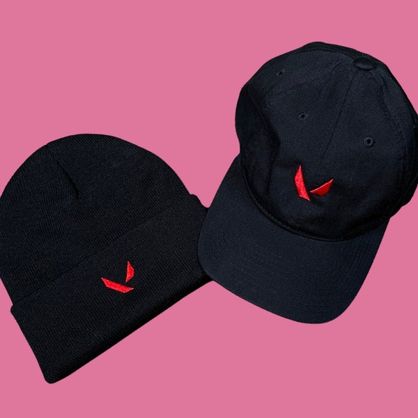 Valorant merch embroidered gaming logo hats and beanies in black