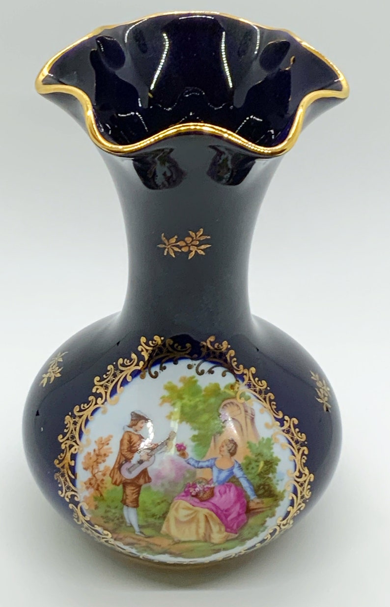 LIMOGES Castel Vase 22K Gold Trim Cobalt Blue Porcelain Etsy