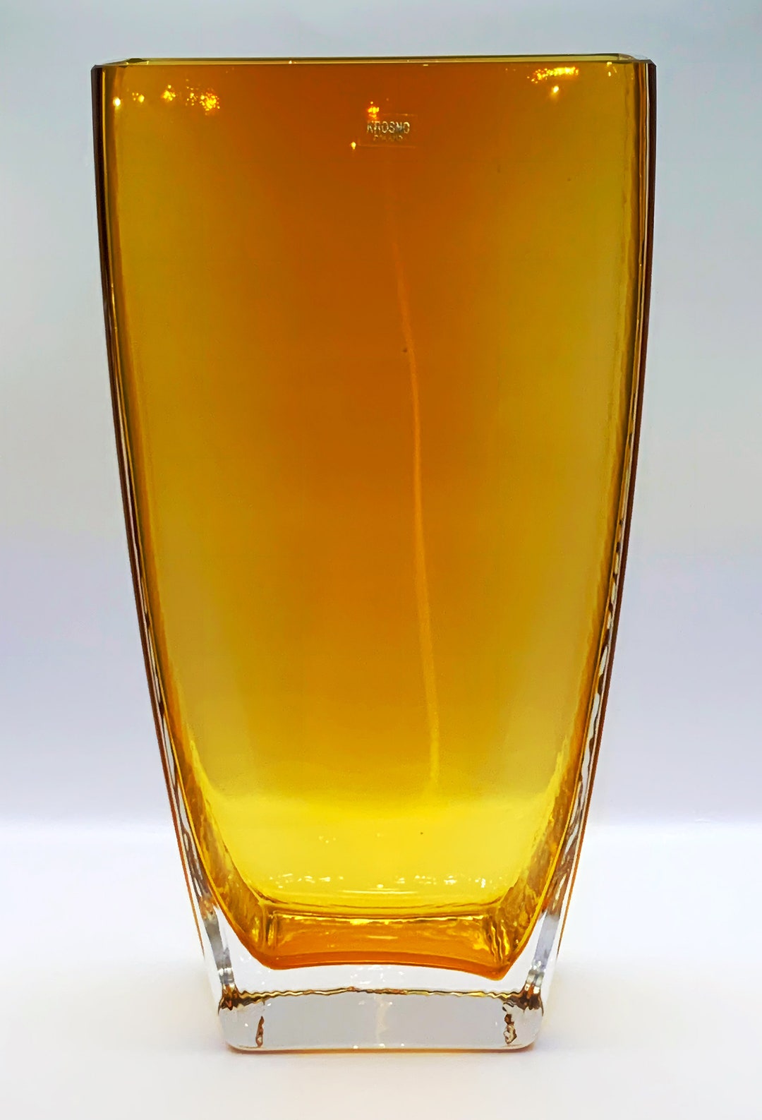 Krosno Amber Art Glass Centerpiece Vase Handmade Polish Etsy