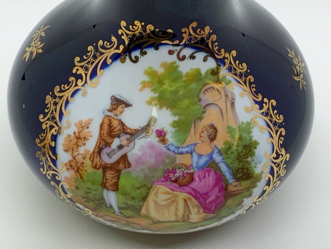 LIMOGES Castel Vase 22K Gold Trim Cobalt Blue Porcelain Etsy