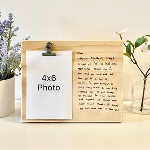 Nota manuscrita grabada en madera, nota grabada personalizada, regalo escrito a mano, marco de fotos escrito a mano, regalo grabado, marco de madera grabado