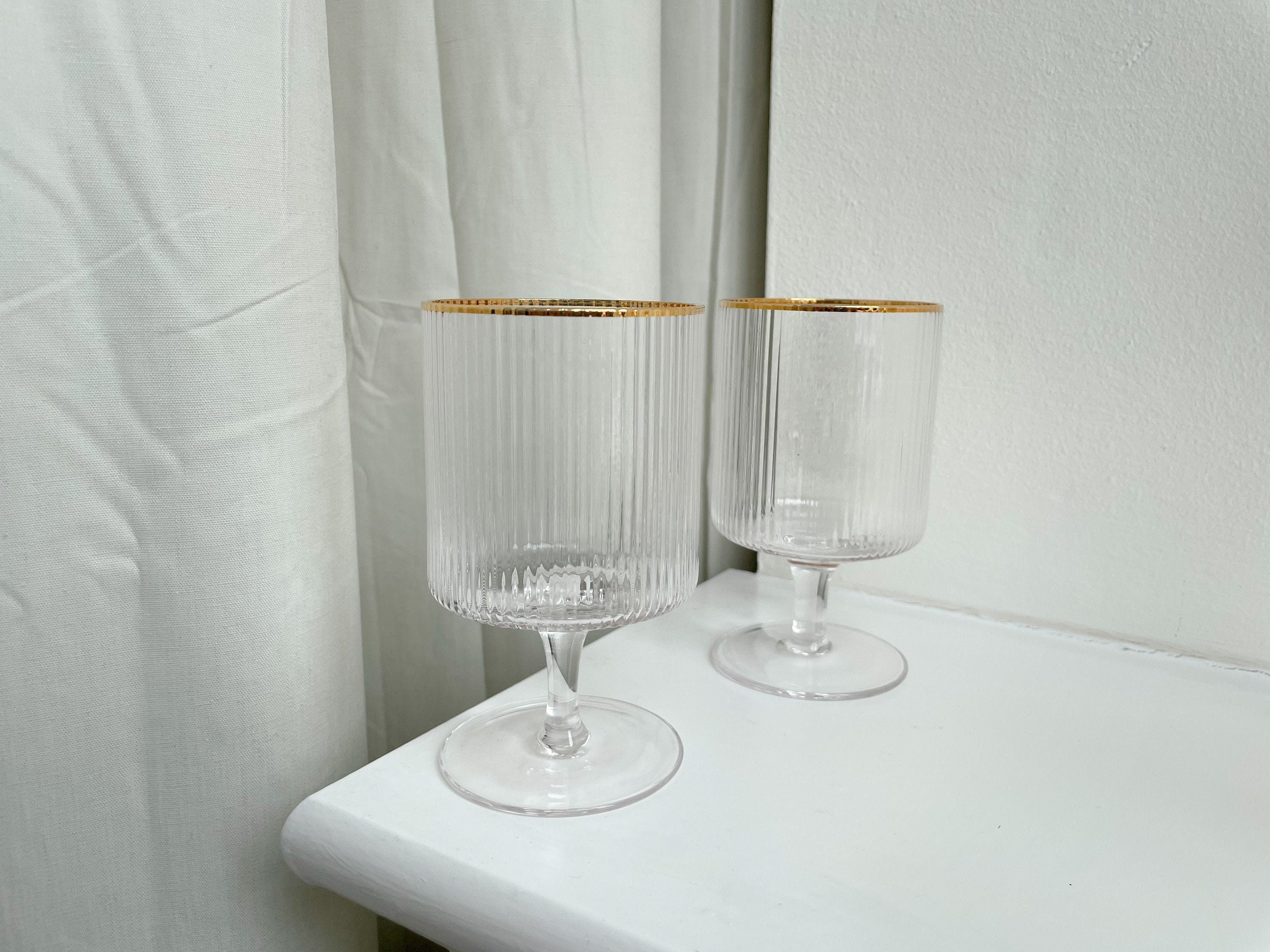 Gold Ripple Wine Glass Aesthetic Ribbed Stem Glass Cup Etsy