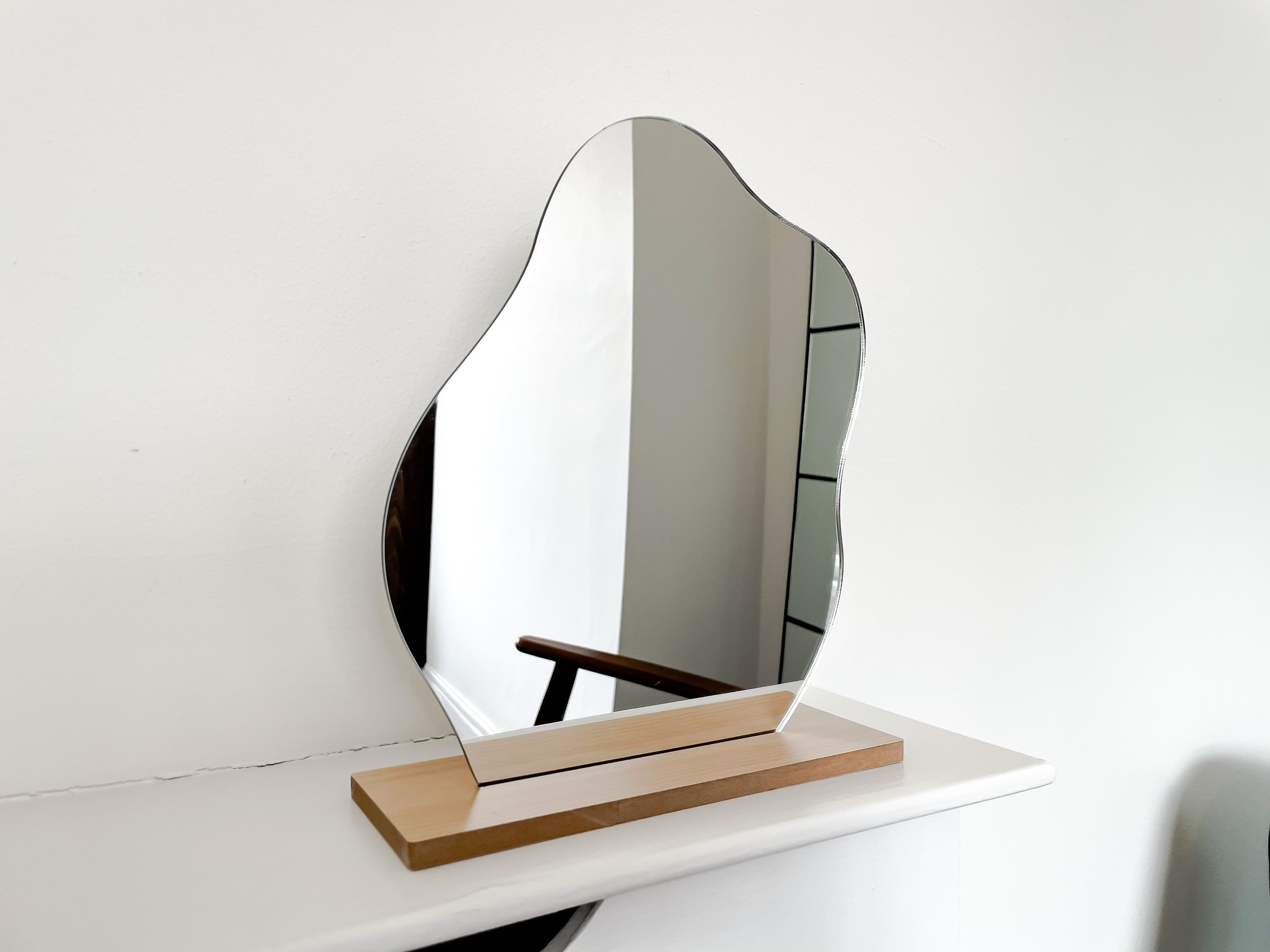 Nordic Wavy Mirror | Korean Irregular Squiggle Wooden Base Vanity | A…