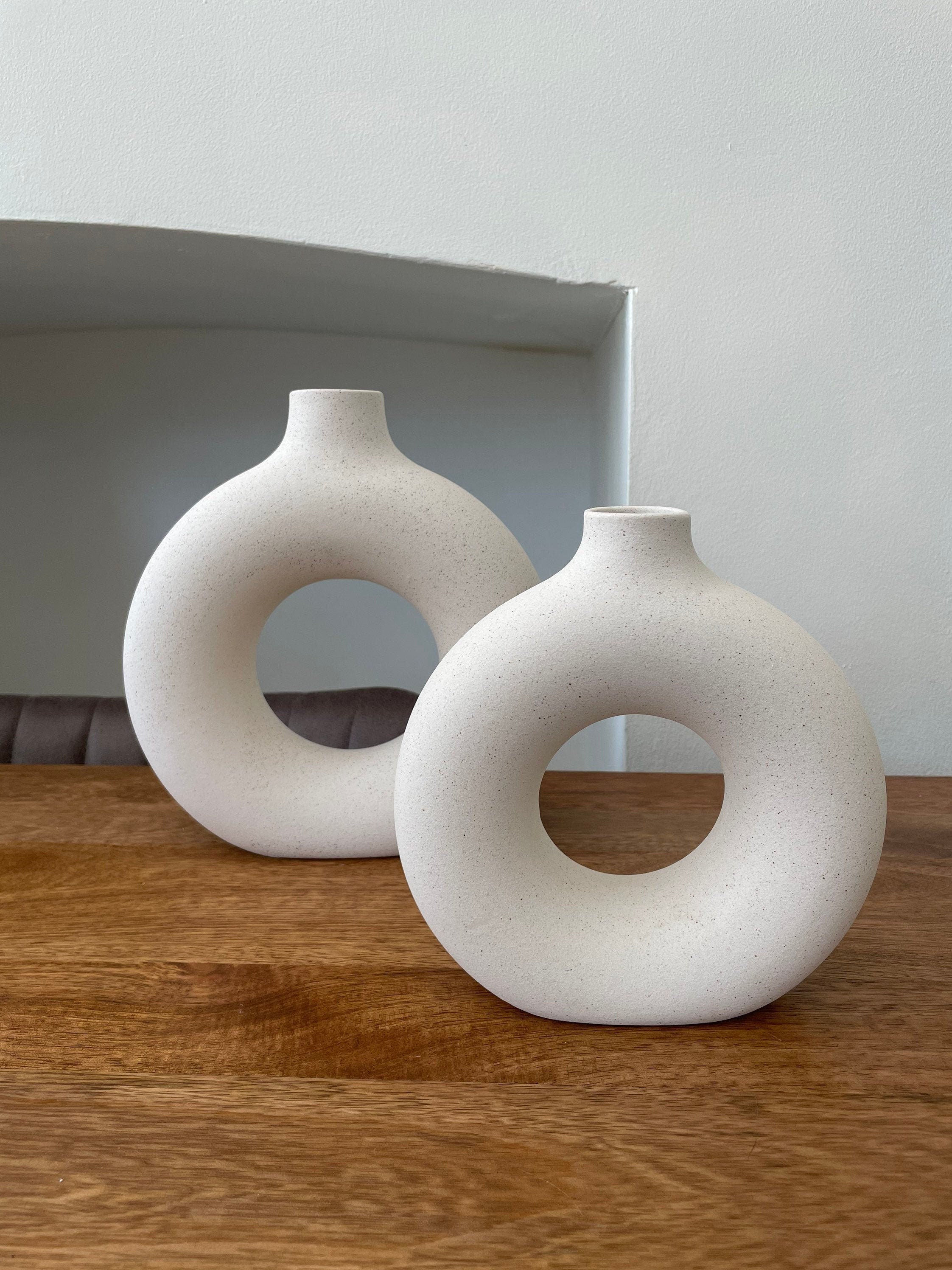 Small Ceramic Circle Vase Nordic Donut Flower Vase White Etsy