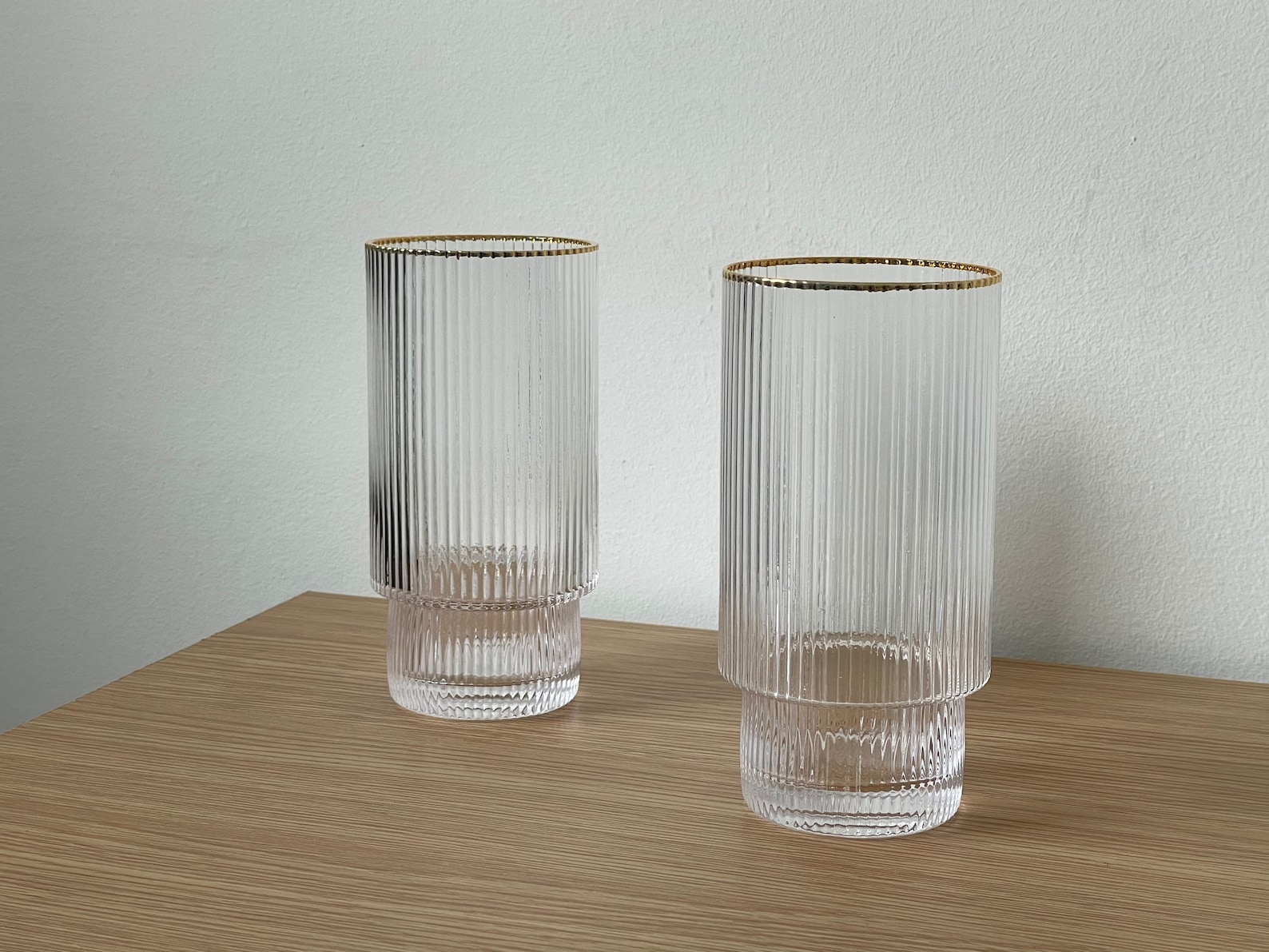 Tall Gold Ripple Glass Cup Ribbed Tall Highball Tumbler Etsy