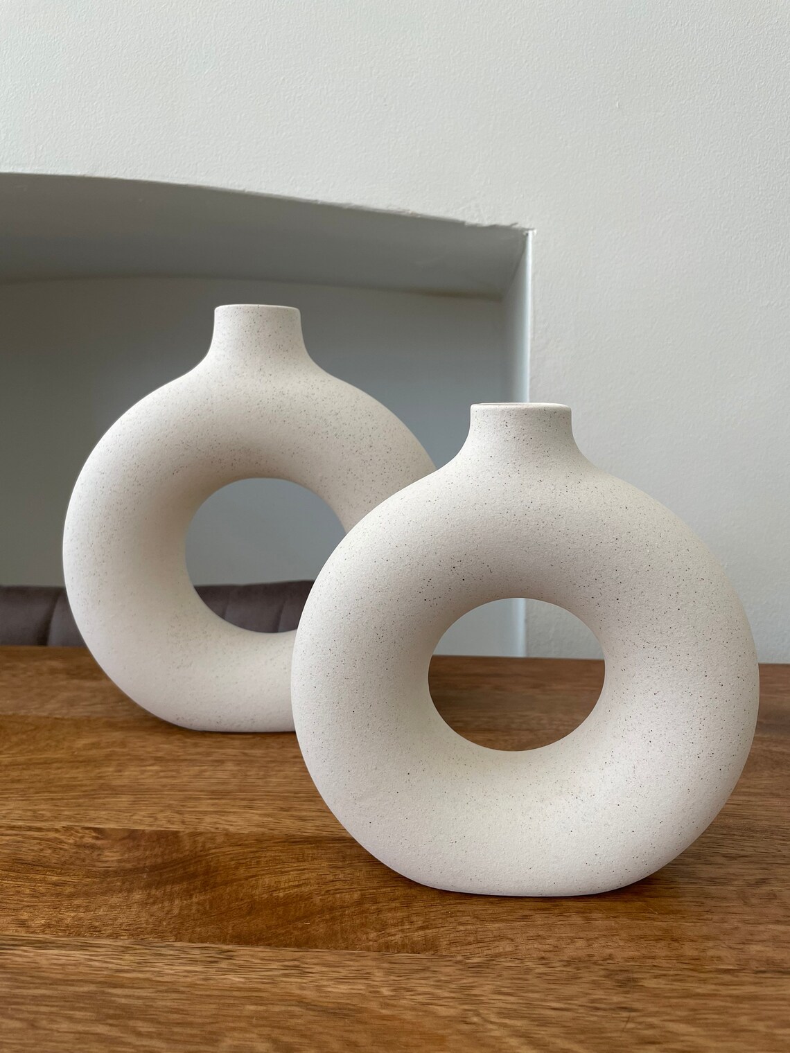 Small Ceramic Circle Vase Nordic Donut Flower Vase White Etsy