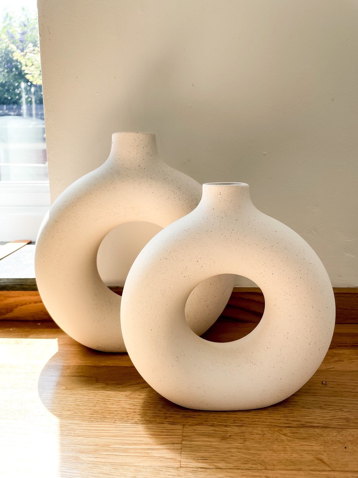 Large Ceramic Circle Vase Nordic Donut Flower Vase White Etsy