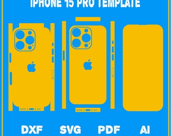Plantilla de corte de piel para iPhone 15 Pro de Apple (dxf, SVG, EPS, AI, PDF, silueta, Cricut)