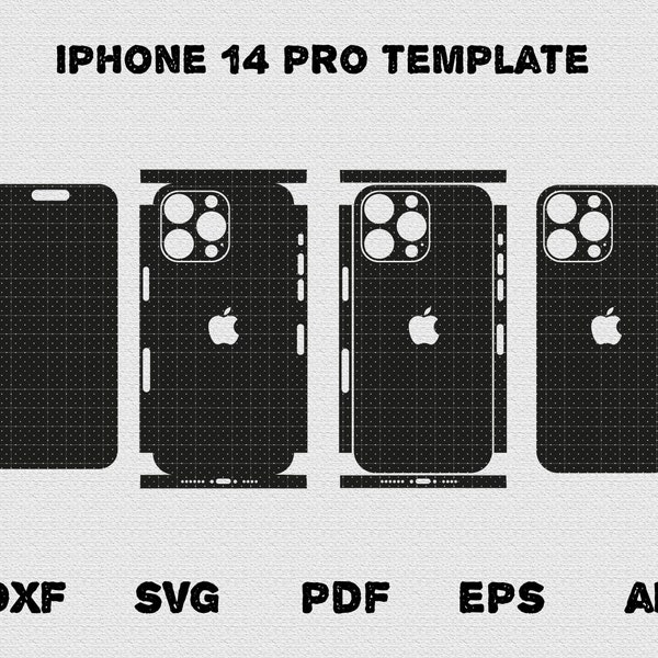 Apple iPhone 14 pro - full wrap skin cutting template dxf, SVG, EPS, Aİ, Pdf,  silhouette, cricut Vector Cut File -  Skin Template