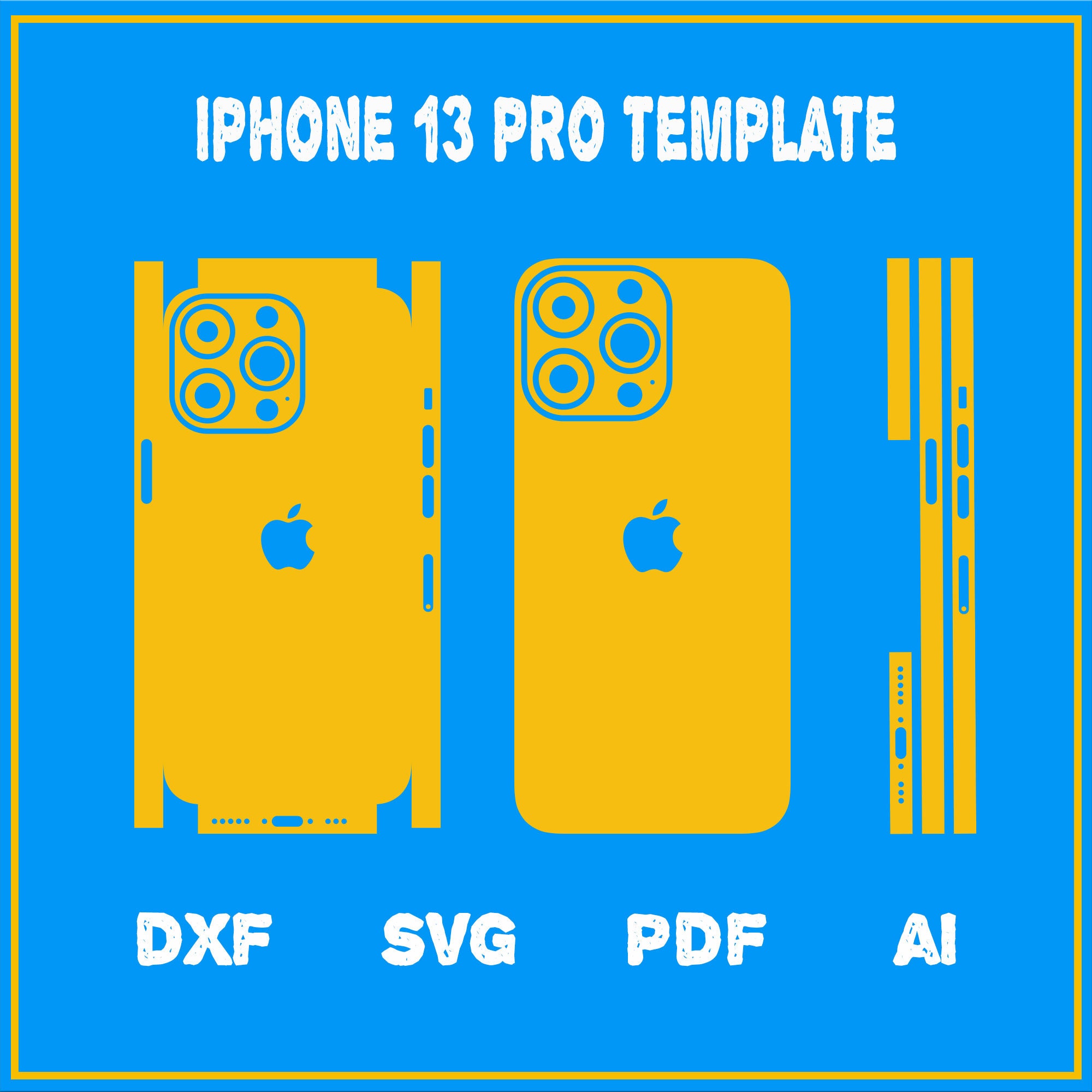 Apple iPhone 13 pro - full wrap skin cutting template dxf, SVG, EPS, Aİ, Pdf,  silhouette, cricut Vector Cut File -  Skin Template
