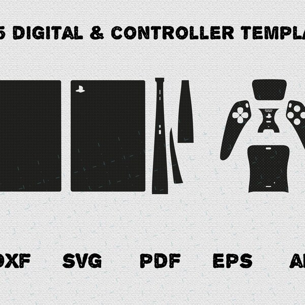 PS5 bundle skin template , Ps5 controller,  Playstation 5 Digital Version Console Template File, cricut , silhouette,  Vector cut File