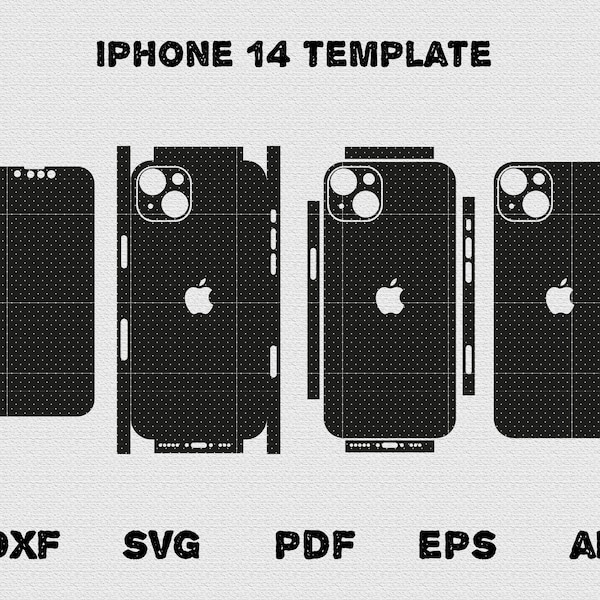 Apple iPhone 14 - full wrap skin cutting template dxf, SVG, EPS, Aİ, Pdf,  silhouette, cricut Vector Cut File -  Skin Template