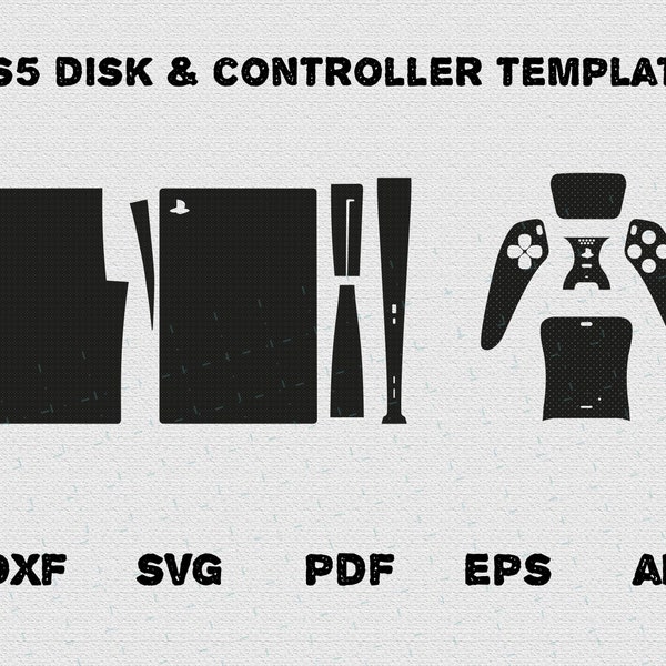 PS5 bundel skin sjabloon, Ps5 controller, PlayStation 5 schijf versie console sjabloonbestand, cricut, silhouet, vector gesneden bestand