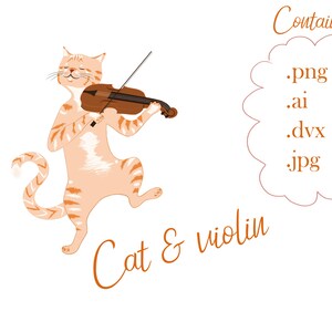 Single Cat SVG, Cat clipart, violin clipart, funny animal, funny cat, cricut, cat illustration, cat digital file, animal clipart