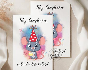 Rata de Dos Patas Card, Funny Birthday Gift, Birthday Cards, Gift Idea, Regalo en Español, Tarjeta de Cumpleanos, Regalos para Hombre