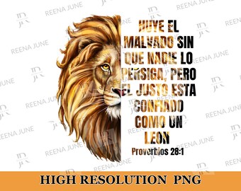 Proverbios 28:1 PNG, Imagen en Espanol, Dia de las madres, Verso Biblia Png, Spanish Shirt Design, Sublimation design, Christian Png