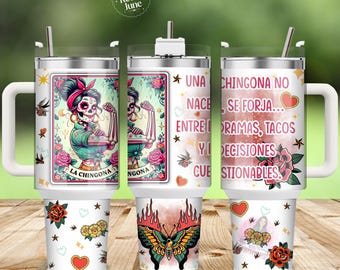 Chingona Catrina 40oz Tumbler Wrap Digital Download, Mexican Catrina Cup Wrap, Dia de Muertos Digital File, Mexican PNG Image
