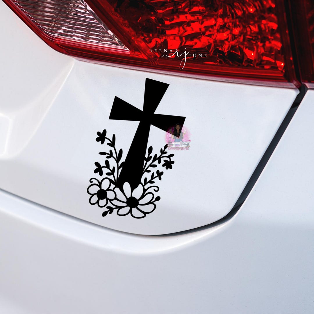 Cross Car Sticker Floral Cross Car Decal, Cross Sticker, Religious Sticker, Christian ...