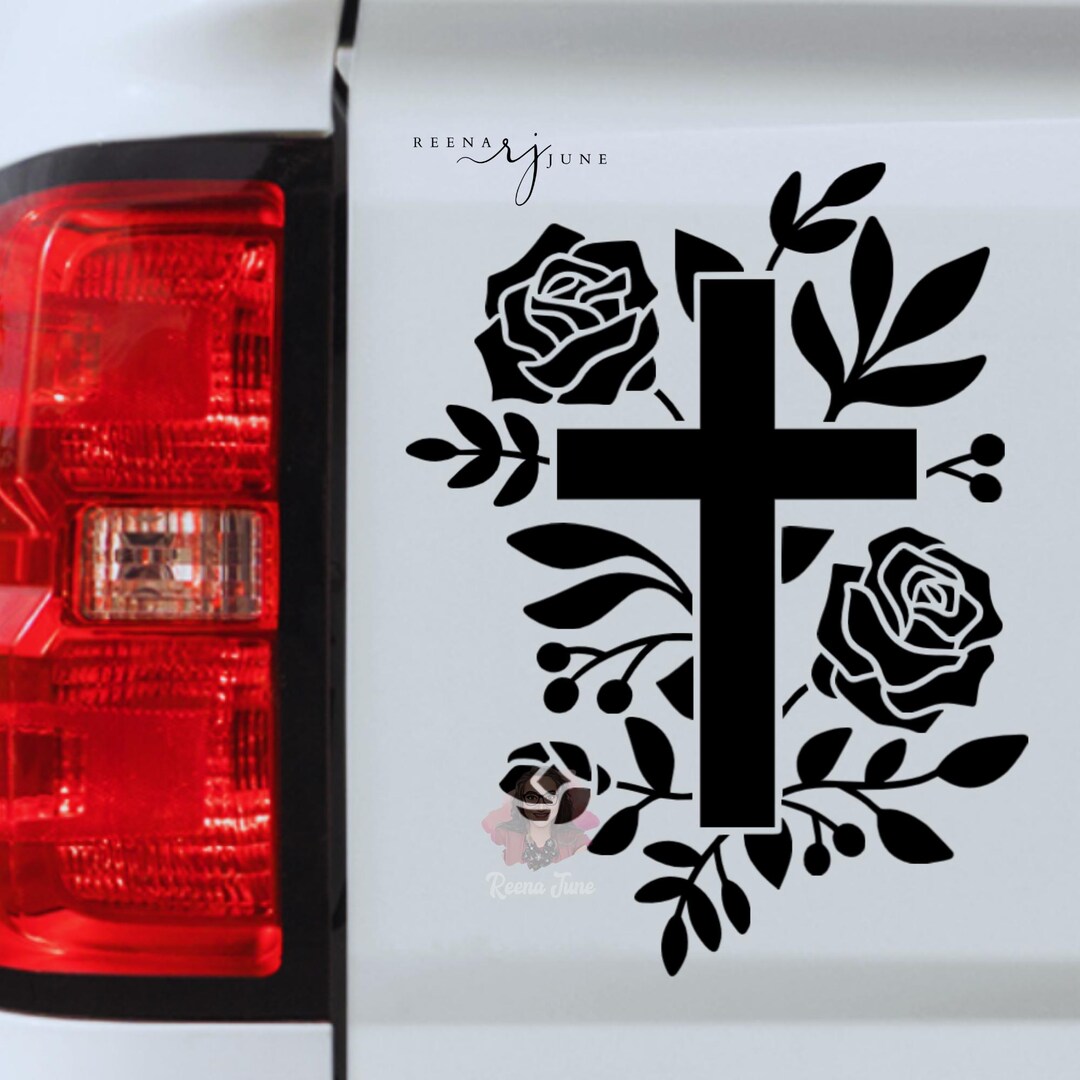 Cross Car Sticker Floral Cross Car Decal, Cross Sticker, Religious Sticker, Christian ...