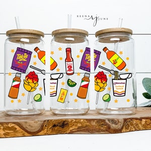 Mexican Snacks Libbey Glass, Glass Cup, Gift for Friends, Gifts for Her, Making Jefa Moves, Chingona, Ramen Cup, Takis Cup, Valentina Sauce