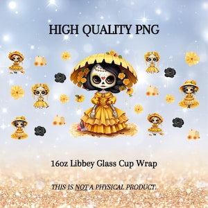 Dia de los Muertos, La Catrina 16oz Cup Wrap PNG, mexikanisches PNG, spanisches PNG, Sofortiger Download, Sublimationsdesign, digitaler Download, Halloween