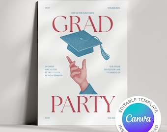 Retro Graduation Party Invitation | Class of 2026 | Editable Canva Template | High School Grad Invite | Instant Download