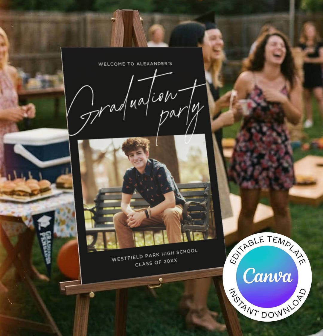 Graduation Party Sign Template With Photo, Editable Canva Grad Poster ...