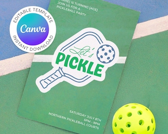 Pickleball Party Invitation Template | Let's Pickle Canva Invite | Digital Download | Athlete Birthday Party Invite | Adult Sports Party