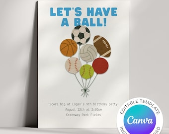 Invitación de cumpleaños deportiva: Plantilla de Canva &quot;A divertirse&quot; (descarga digital)