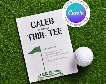 Plantilla de invitación editable en Canva para 30.º cumpleaños con temática de golf