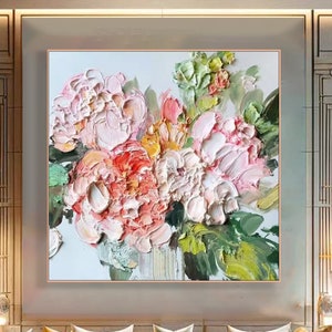 3D Original Flower Painting on Canvas Framed Pink Nature Textured Wall Art Abstract Floral Art Living Room Wall Art Gift For Her Custom Art