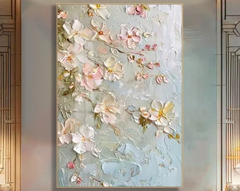 Original 3D Flower Textured Wall Art Abstract Pink Color Painting On Canvas Painting Gift For Her Wabi-Sabi Living Room Decor Neutral Art
