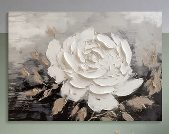 Peinture 3D originale de fleurs sur toile encadrée, art mural texturé crémeux, art floral abstrait, art mural de salon, cadeau pour elle, peinture personnalisée