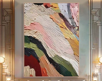 Original Colorful Framed 3D Heavy Textured Wall Art Abstract Wave Wall Art Wabi-Sabi Painting Custom Wall Art Living Room Art Gift For Her