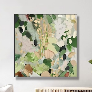 Green Abstract Flower 3D Textured Wall Art Painting on Canvas Contemporary Floral Modern Art Over sofa Art Unique Nature Healing Wall Decor