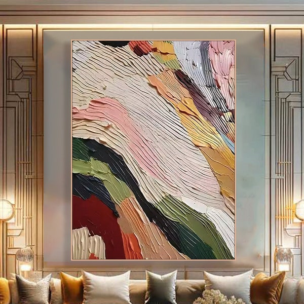 Original Colorful Framed 3D Heavy Textured Wall Art Abstract Wave Wall Art Wabi-Sabi Painting Custom Wall Art Living Room Art Gift For Her