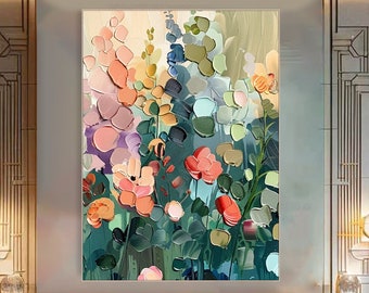 Gerahmte 3D Bunte Blume Strukturierte Wand Kunst Blossom Grün Floral Wand Kunst Abstrakte Kunst Benutzerdefinierte beruhigende Malerei Geschenk für sie schicke Raum Dekor