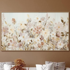 Original Abstract Flower Painting On Canvas 3D Textured Wall Art Wall Decor Living Room Soft Color Textured Flower Wall Art Spring Decor