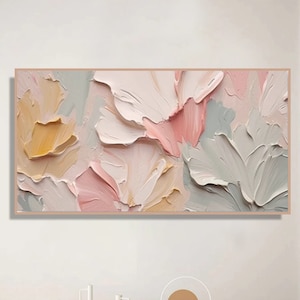 Unik abstrakt blommålning på duk 3D-texturerad väggkonst Väggdekor Vardagsrum Mjuk färg Texturerad blomväggkonst Vårdekor