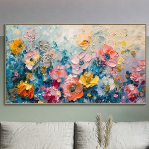 Original 3D Abstract Colorful Flower Painting On Canvas Blossom Nature Textured Wall Art Home Decoration Botanical Wall Art Living Room Art