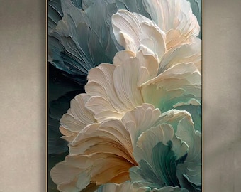 3D Exquisite Flower Abstract Oil Painting Elegant Abstract Floral Neutral Tones Textured Wall Art Blooming Painting Modern Living Room Decor