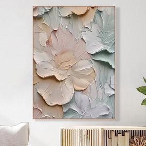 Original 3D Flower Textured Wall Art Abstract White Color Painting On Canvas Painting Gift For Her Wabi-Sabi Living Room Decor Neutral Art