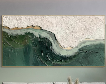 3D Ocean Wave Green Texture Pittura a olio Wabi-Sabi Arte Arte astratta Soggiorno Decor Dipinto a mano Astratta moderna Pittura su tela originale