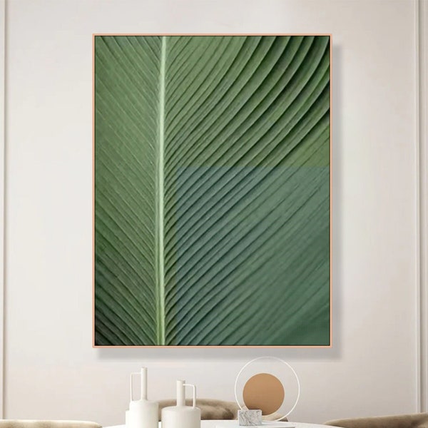 Framed 3D Green Leave Textured Wall Art Nature Pure Color Wall Art Abstract Art Custom Calming Painting Chic Room Decor Gift For Her