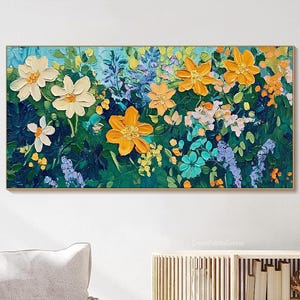 Colorful Flower Field 3D Textured Wall Art Wildflower Vibrant Floral Oil Painting On Canvas Garden Modern Blooming Artwork Living Room Decor