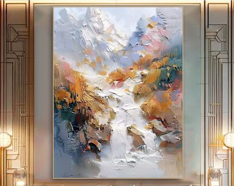 キャンバスに描かれた油絵 3D 風景画 オリジナル 自然風景 川 テクスチャ ウォールアート カスタム 山 空 雲 アート カラフル キャンバス 部屋 装飾